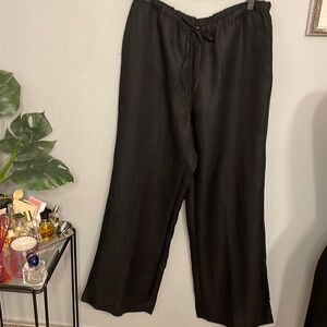Chico's Women's Linen Blend Pants Wide Leg Black Size 1 (Medium) 8 Elastic Waist